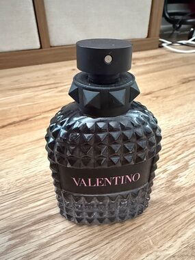 Valentino Black Studded Perfume Bottle with Pink Logo